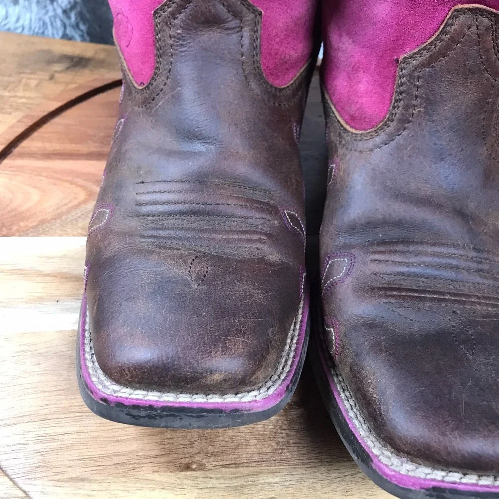 Ariat Crossroads Boots Girls 5.5 Womens 7 Fuschia Suede Cross Embellish Cowgirl